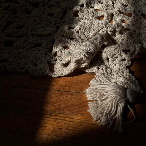 NWT Natural Life Crochet Cream Afghan Blanket Acrylic Boho - Picture 5 of 7